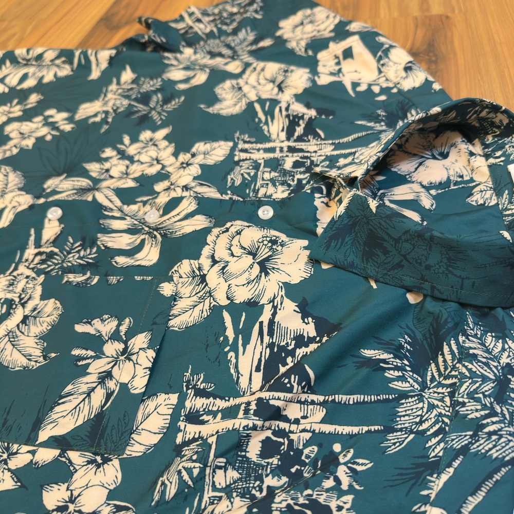 Tropical Print Men's Button Down Short Sleeve Shirt - Picture 5 of 8